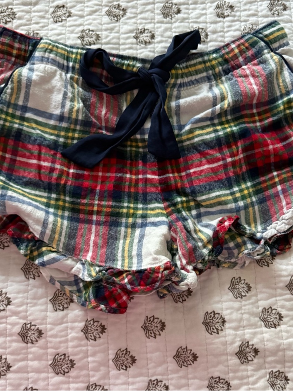 aerie Multicolor Plaid Lounge Shorts with Green and Navy